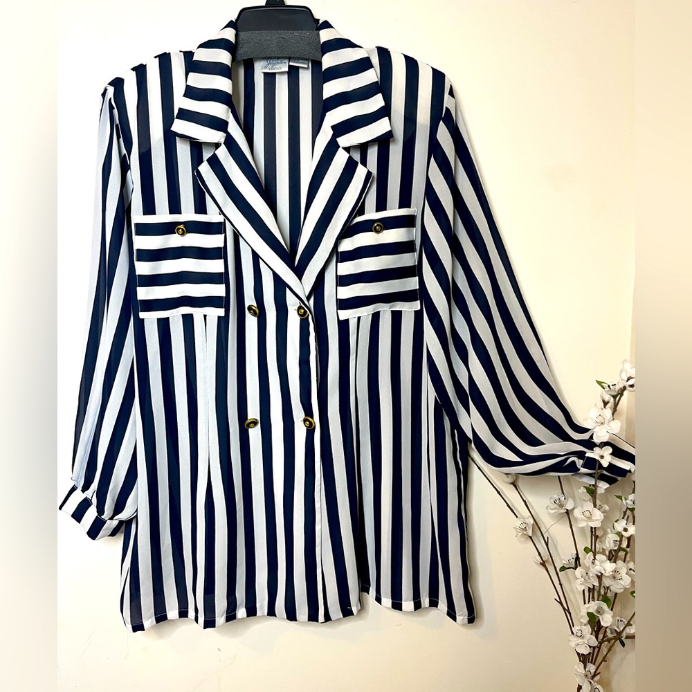 Jacolyn Smith Classic sheer vintage pinstripe blouse size 22W